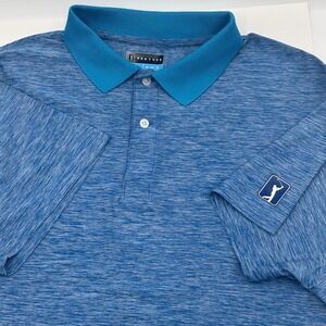 PGA Tour Polo Golf Shirt XL Short Sleeve Blue Textured Heathered Performance